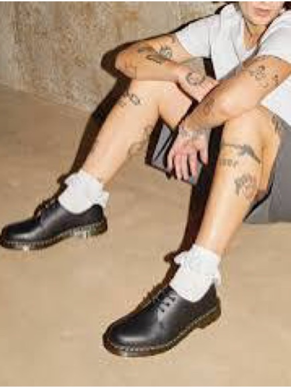 Dr. Martens  Vegan 1461 Oxford Black Leather Lace-Up Shoes with Yellow Stitching